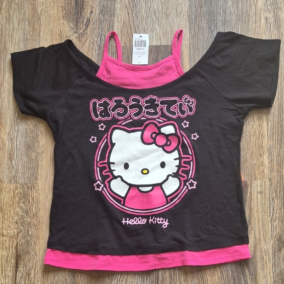 Hello Kitty Tops - Hello Kitty Black and Pink Short Sleeve Tee